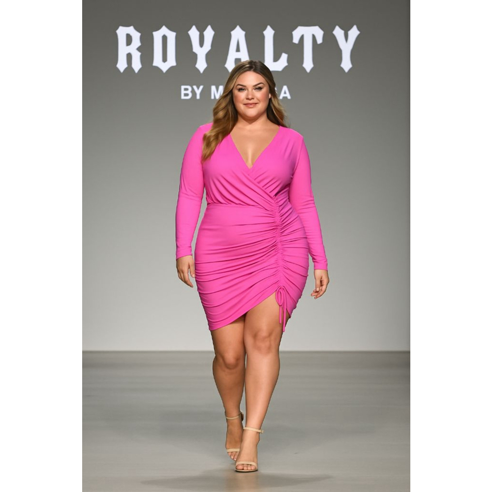 Royalty by Maluma Pink Ruched Long Sleeve Mini Dress Plus Size XXL